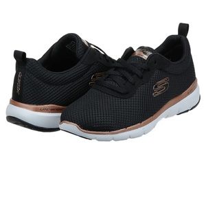 SKECHERS Women’s Black/Rose Gold Lite-Weight Flex Appeal Sneaker Sz 7